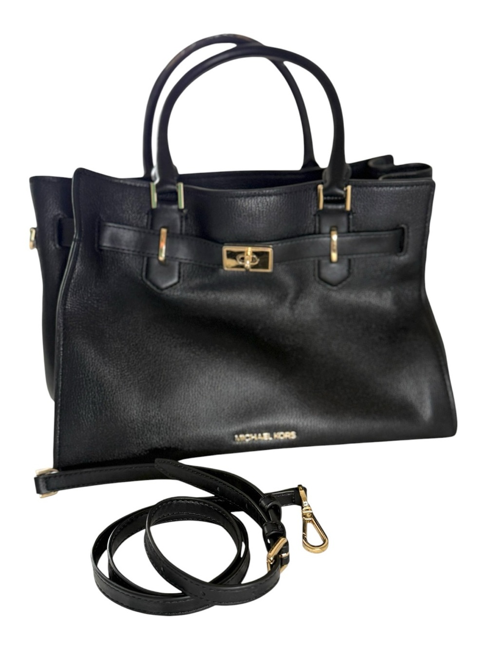Michael Kors Hamilton Satchel Black Pebbled Leather